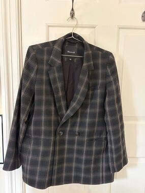Madewell Women’s Black Plaid Blazer with Tan Windowpane